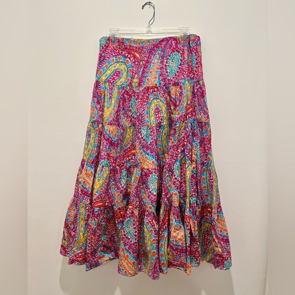 Lauren Ralph Lauren Paisley Lined Tiered Skirt Size Medium